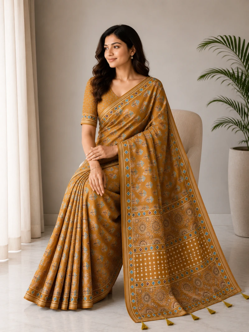 Mv Vis 36 Cotton Ajrakh Printed Saree Collection 5