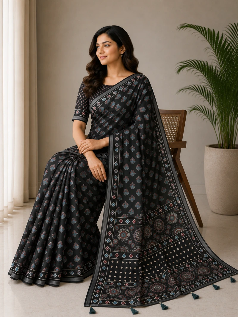 Mv Vis 36 Cotton Ajrakh Printed Saree Collection 7