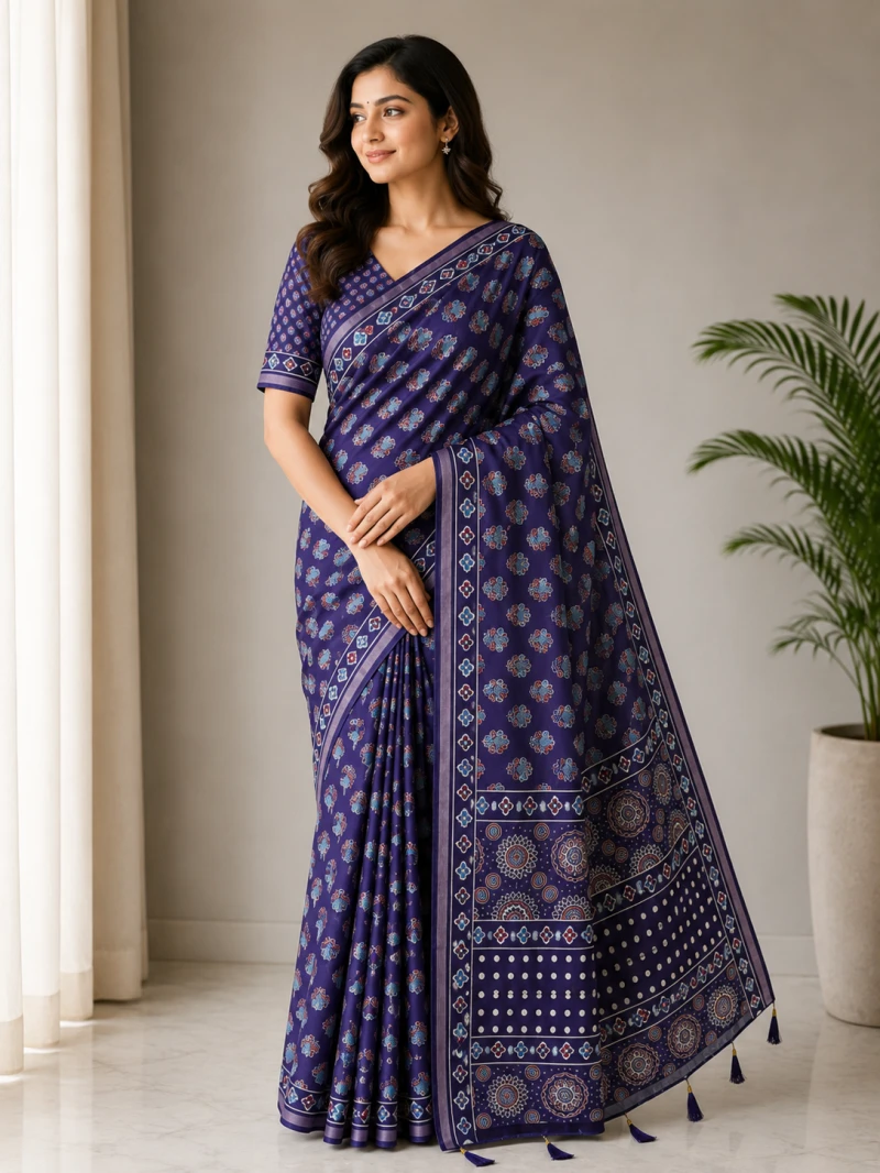 Mv Vis 36 Cotton Ajrakh Printed Saree Collection 8