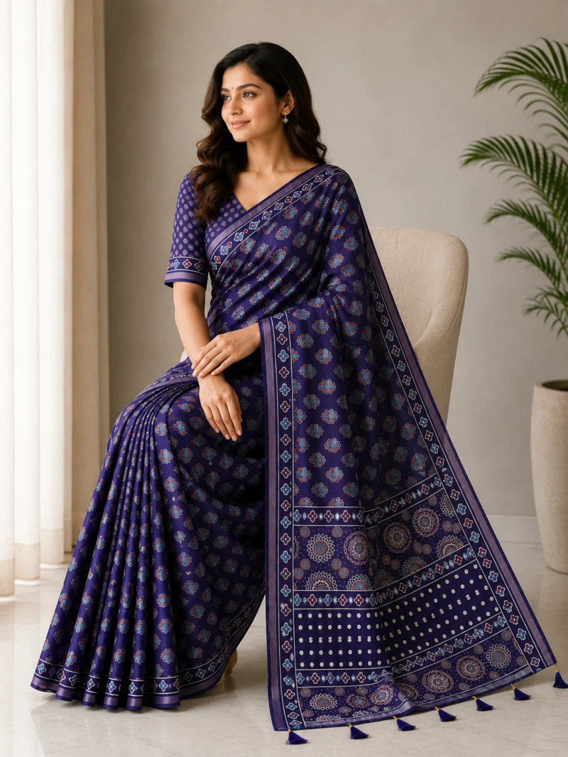 Mv Vis 36 Cotton Ajrakh Printed Saree Collection 9