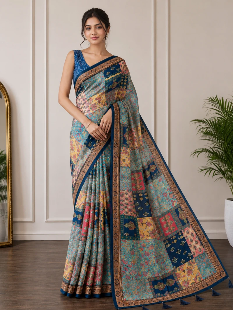 Mv Vis 37 Cotton Patchwork Printed Saree Collection 13