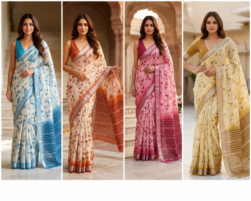 Mv Vis 38 Linen Digital Floral Printed Saree Collection 10