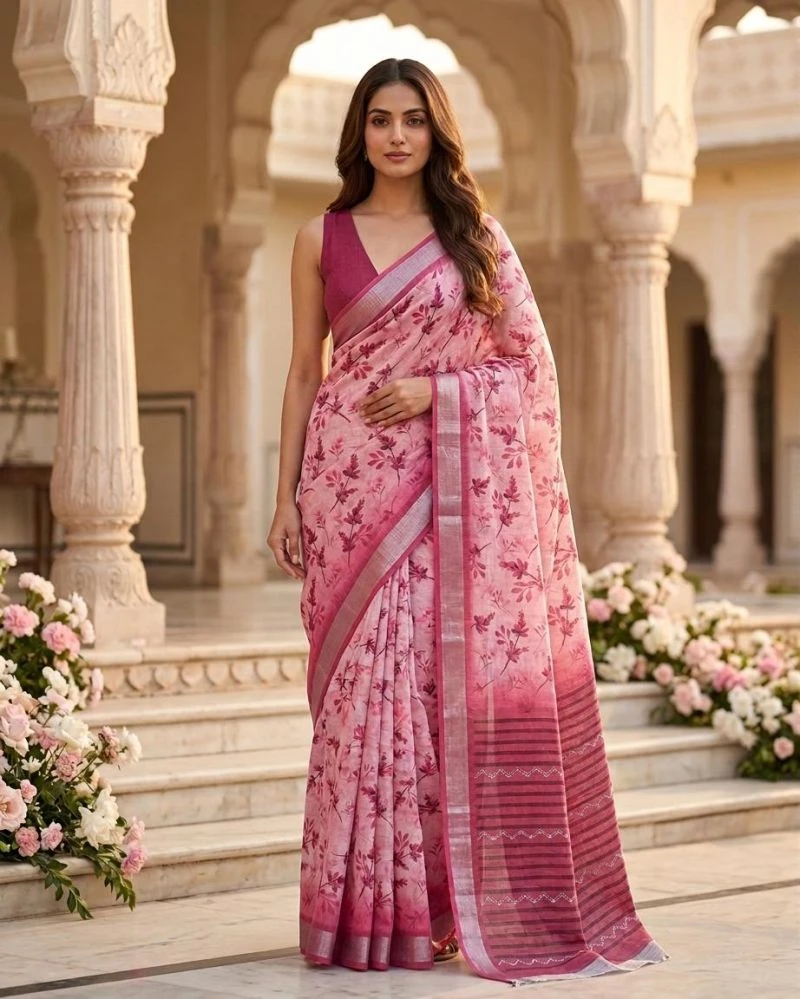 Mv Vis 38 Linen Digital Floral Printed Saree Collection 2
