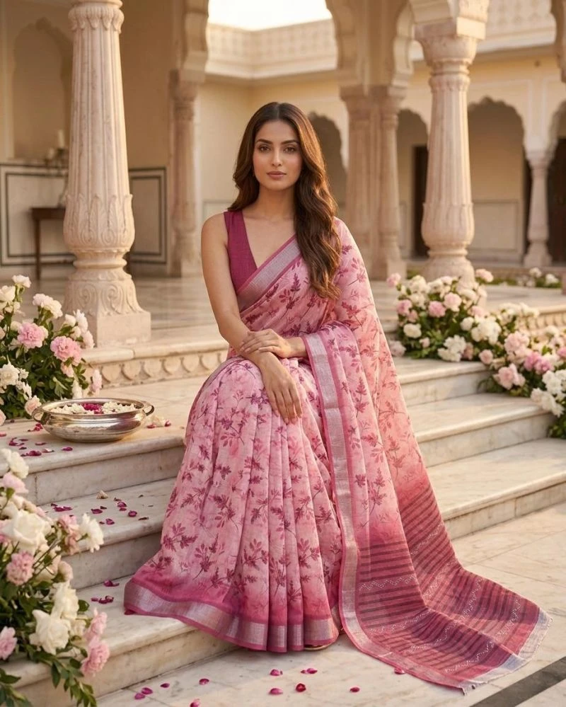 Mv Vis 38 Linen Digital Floral Printed Saree Collection 3
