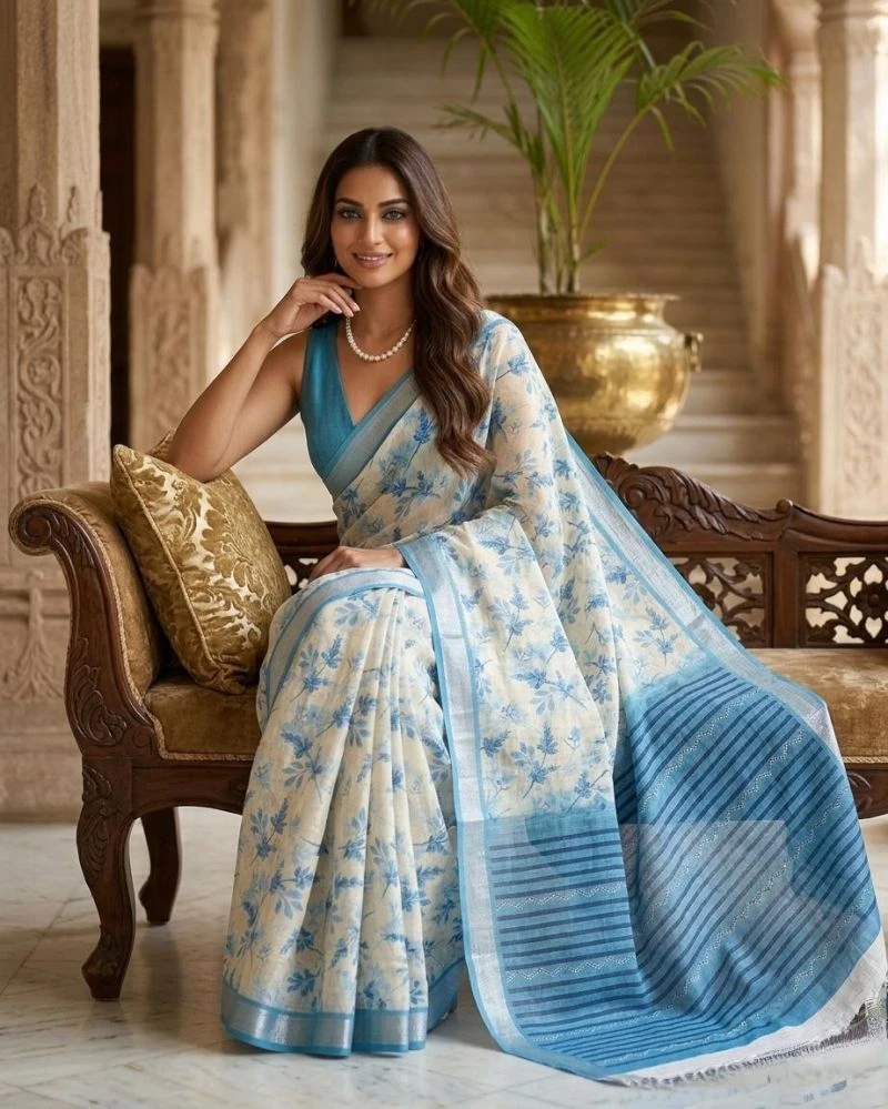 Mv Vis 38 Linen Digital Floral Printed Saree Collection 4