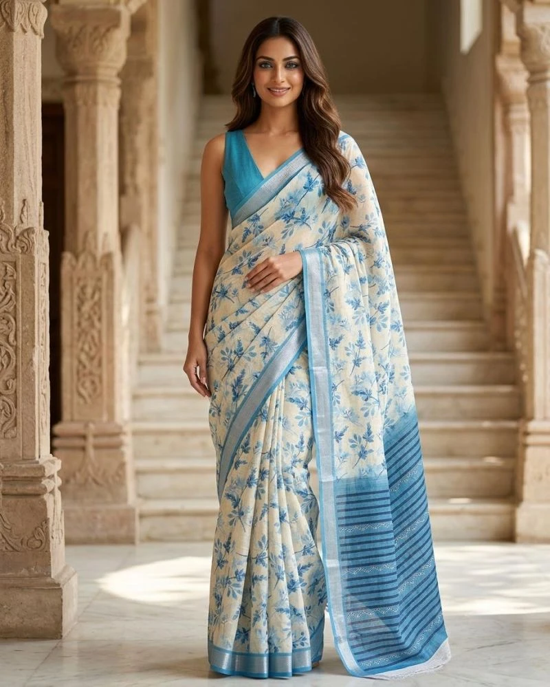 Mv Vis 38 Linen Digital Floral Printed Saree Collection 5