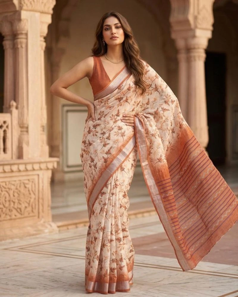 Mv Vis 38 Linen Digital Floral Printed Saree Collection 7
