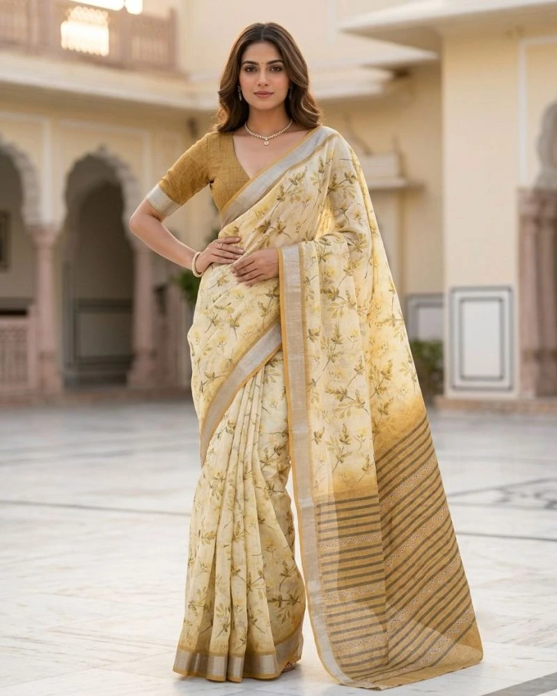 Mv Vis 38 Linen Digital Floral Printed Saree Collection 8