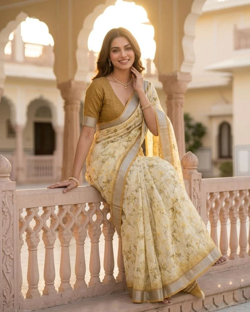 Mv Vis 38 Linen Digital Floral Printed Saree Collection 9