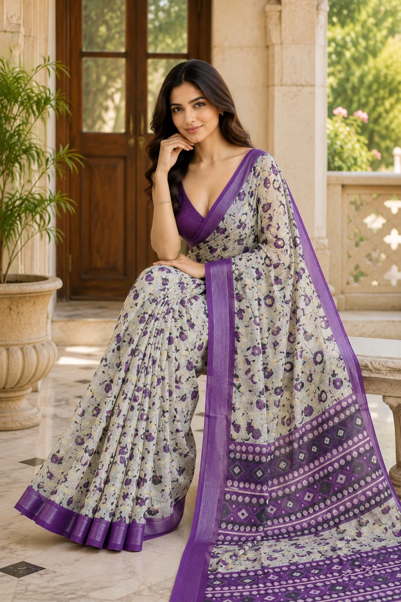 Mv Vis 39 Linen Abstract Floral Printed Saree Collection 1