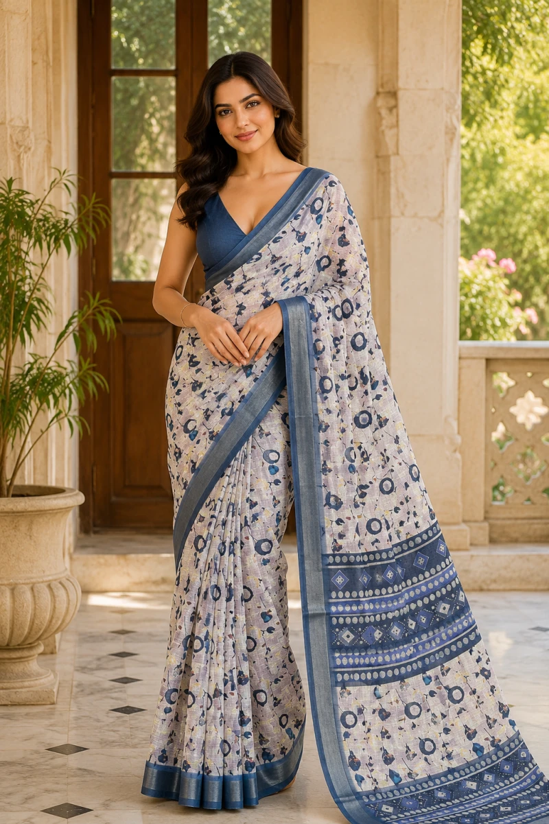 Mv Vis 39 Linen Abstract Floral Printed Saree Collection 2