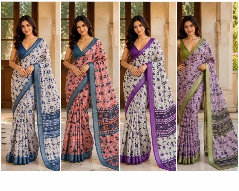 Mv Vis 39 Linen Abstract Floral Printed Saree Collection 3