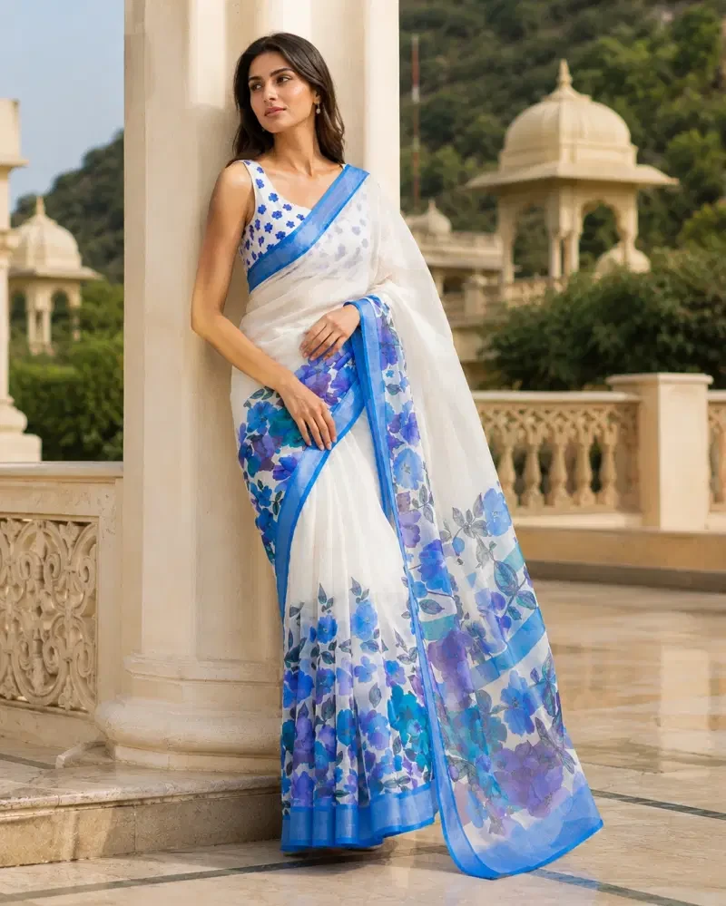 Mv Vis 41 Linen Floral Printed Saree