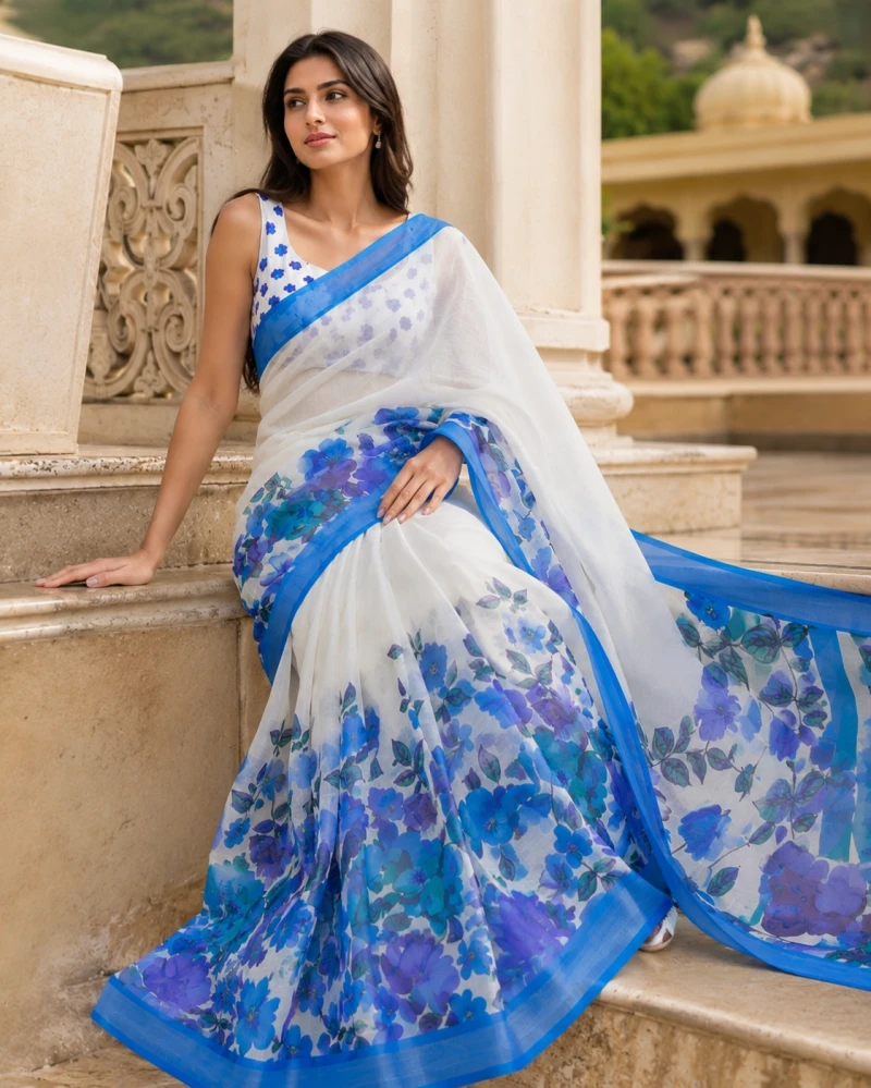 Mv Vis 41 Linen Floral Printed Saree 2