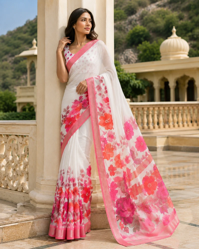 Mv Vis 41 Linen Floral Printed Saree 5