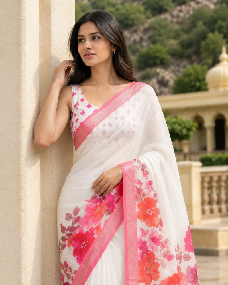 Mv Vis 41 Linen Floral Printed Saree 6