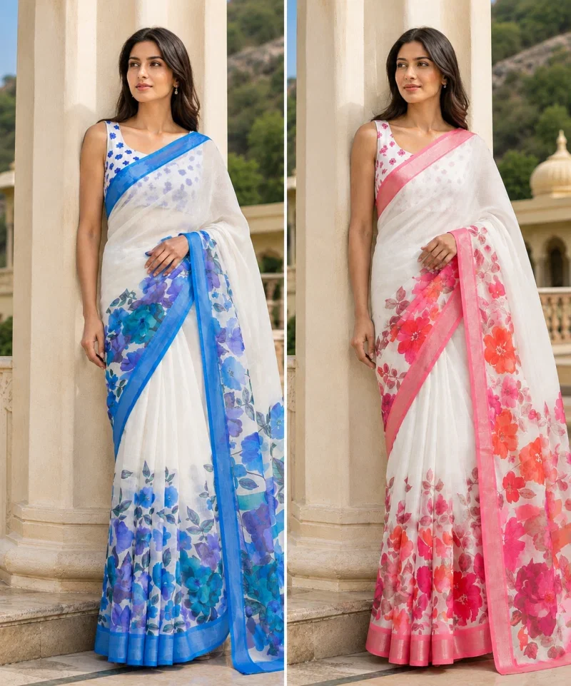 Mv Vis 41 Linen Floral Printed Saree 7