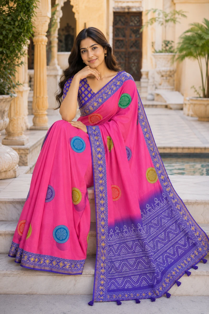 Mv Vis 44 Mul Cotton Bandhani Printed Saree Collection 11