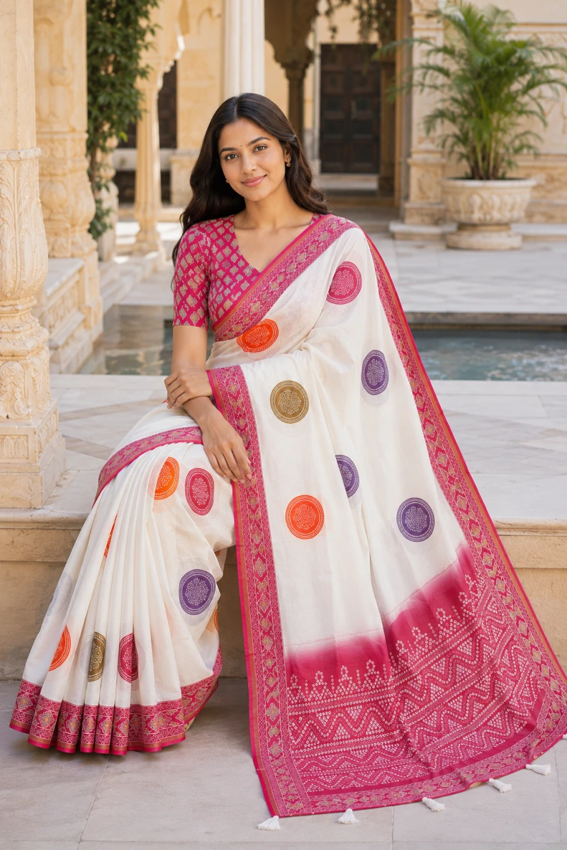 Mv Vis 44 Mul Cotton Bandhani Printed Saree Collection 5