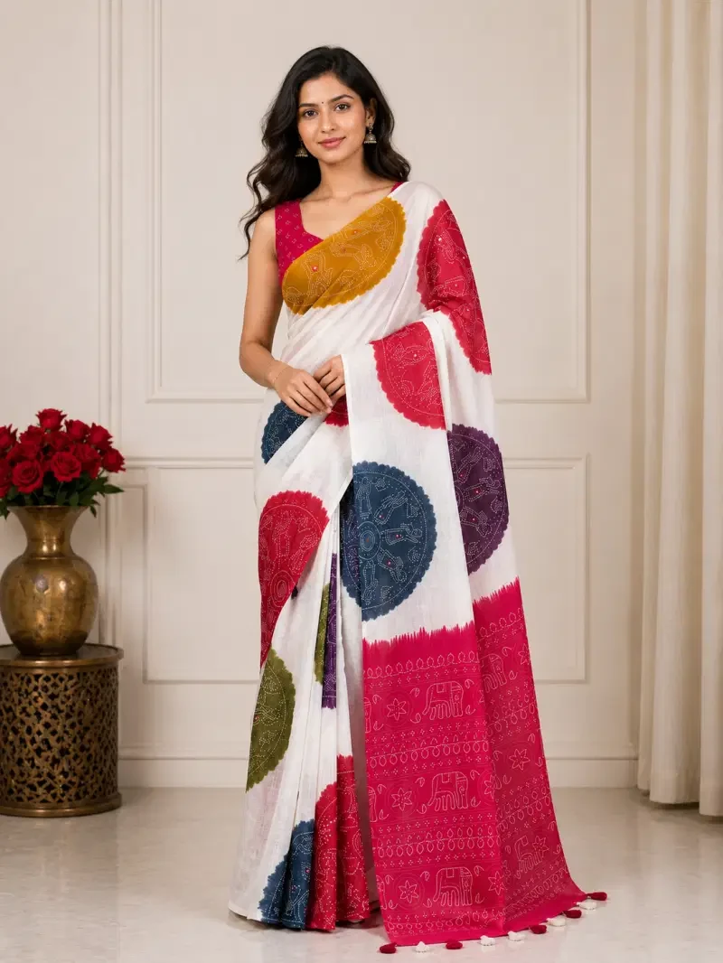 Mv Vis 52 Linen Warli Printed Saree Collection