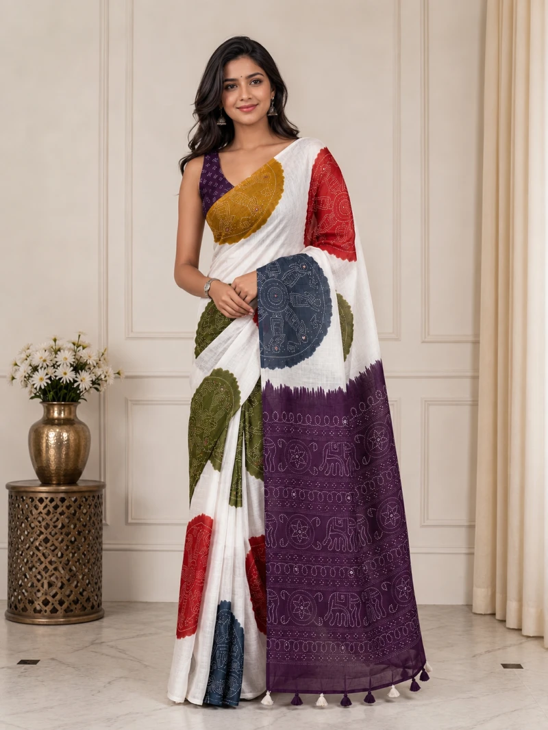 Mv Vis 52 Linen Warli Printed Saree Collection 9