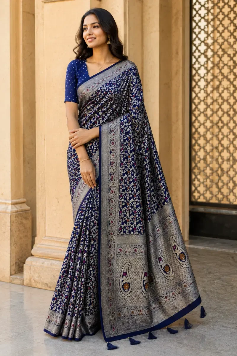 Mv Vis 53 Dola Silk Traditional Floral Printed Saree Collection