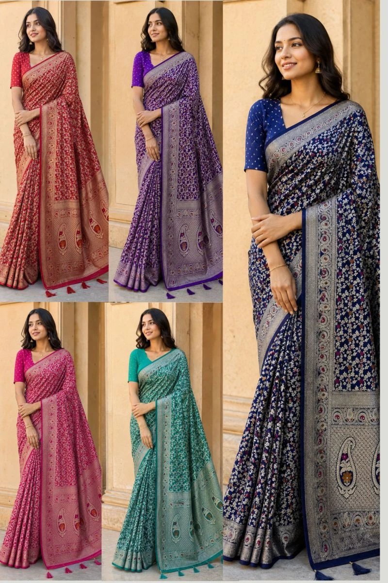 Mv Vis 53 Dola Silk Traditional Floral Printed Saree Collection 3