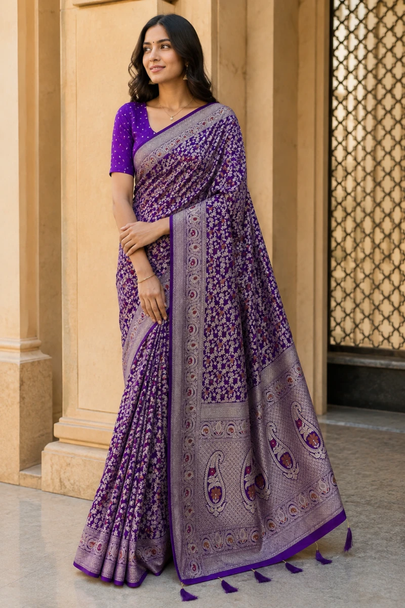 Mv Vis 53 Dola Silk Traditional Floral Printed Saree Collection 4