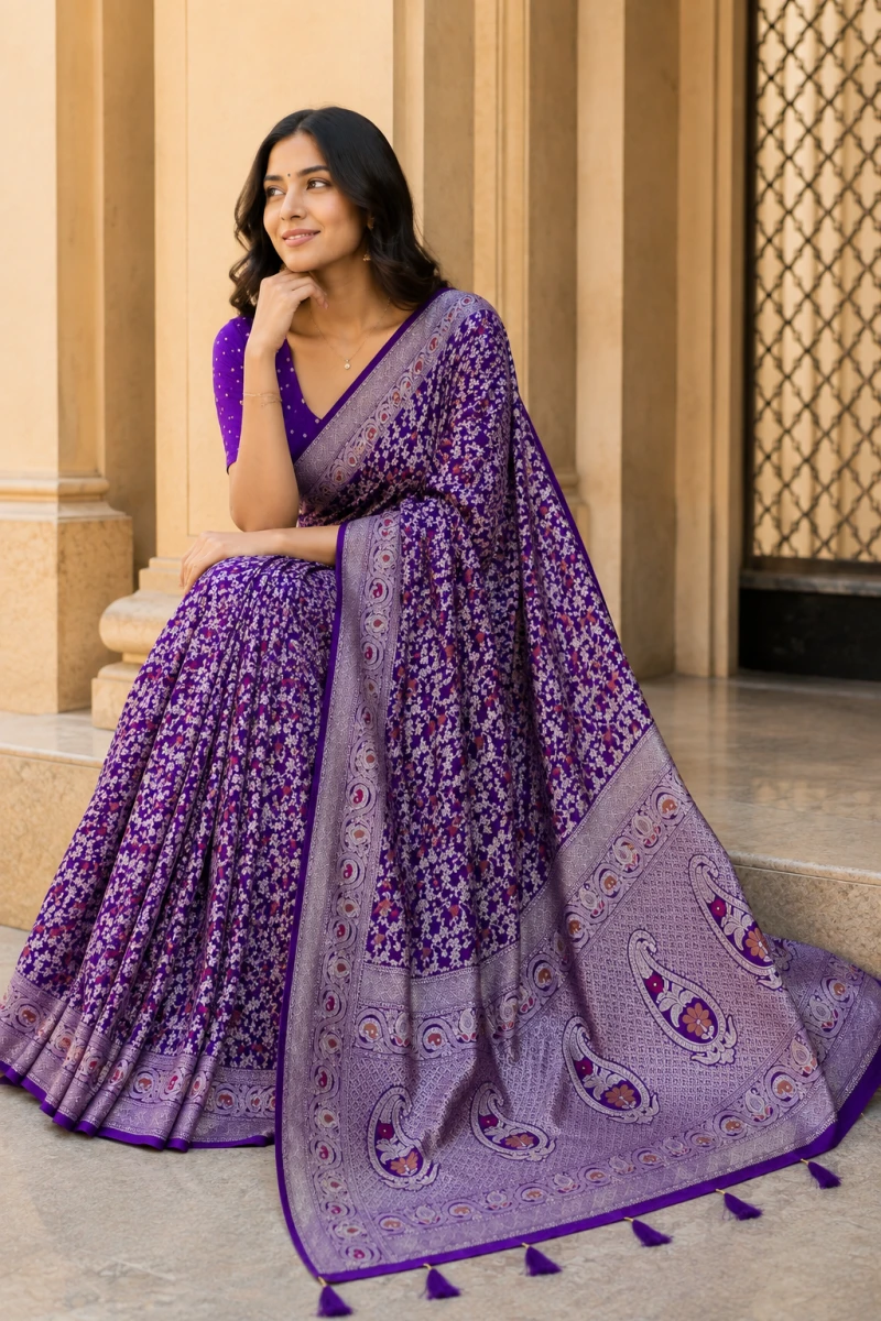 Mv Vis 53 Dola Silk Traditional Floral Printed Saree Collection 5
