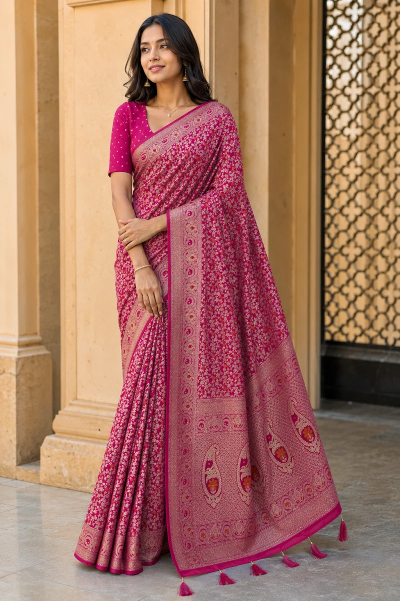 Mv Vis 53 Dola Silk Traditional Floral Printed Saree Collection 6