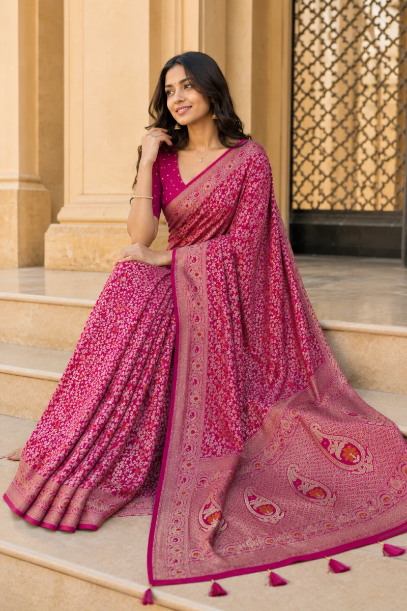 Mv Vis 53 Dola Silk Traditional Floral Printed Saree Collection 7