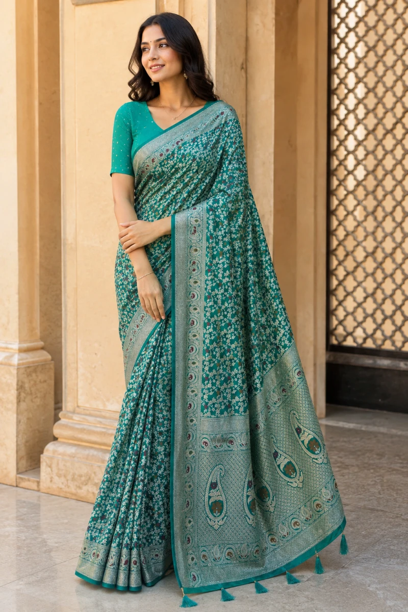Mv Vis 53 Dola Silk Traditional Floral Printed Saree Collection 8