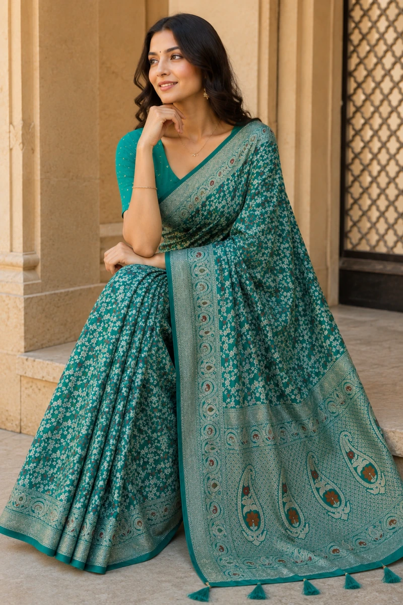Mv Vis 53 Dola Silk Traditional Floral Printed Saree Collection 9