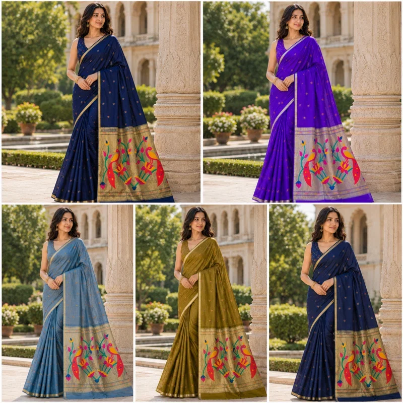 Mv Vis 54 Cotton Blend Printed Floral Motifs Saree Collection 4