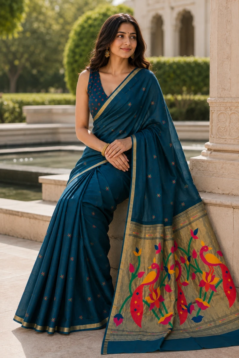 Mv Vis 54 Cotton Blend Printed Floral Motifs Saree Collection 8