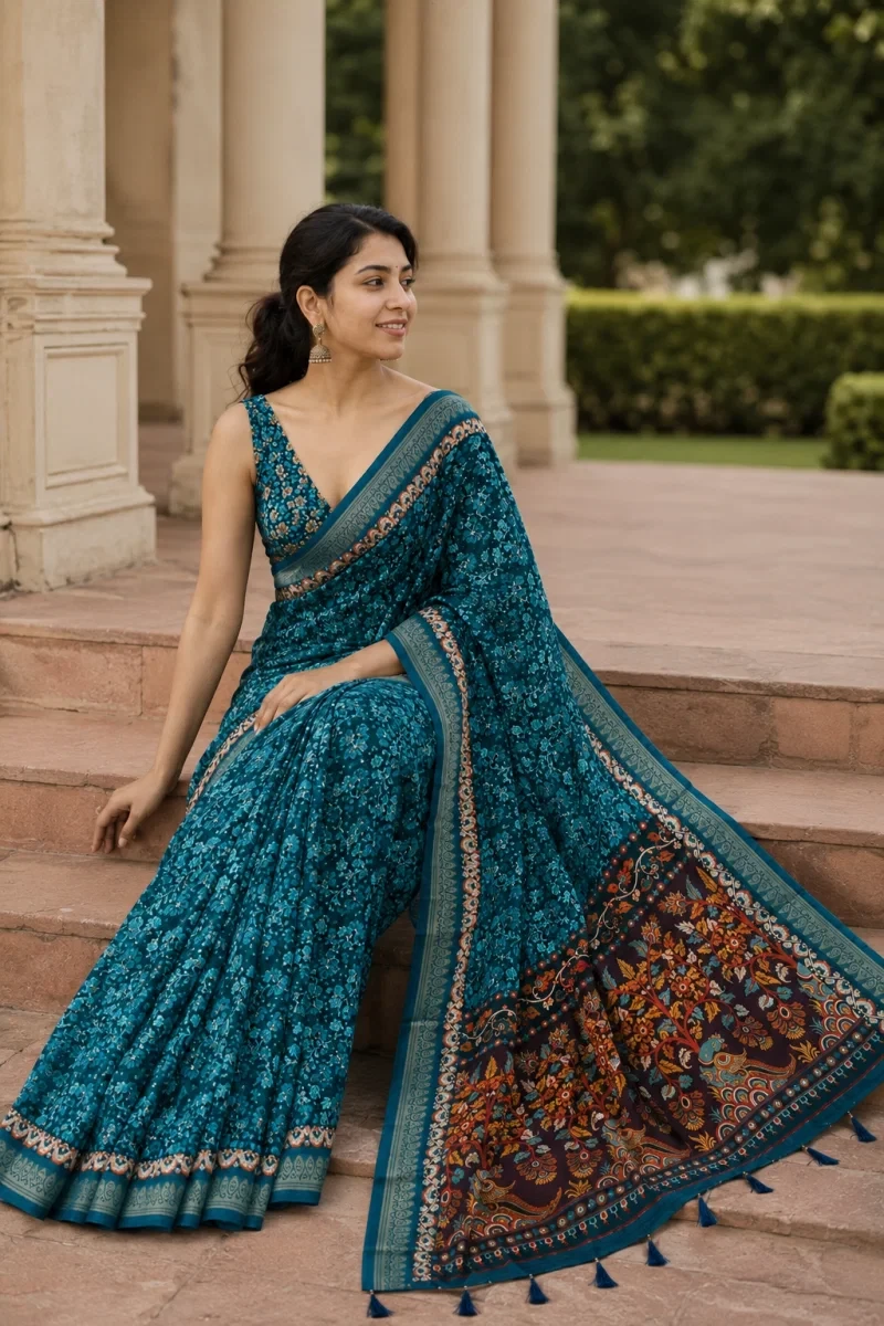 Mv Vis 55 Moss Silk Floral Printed Saree Collection