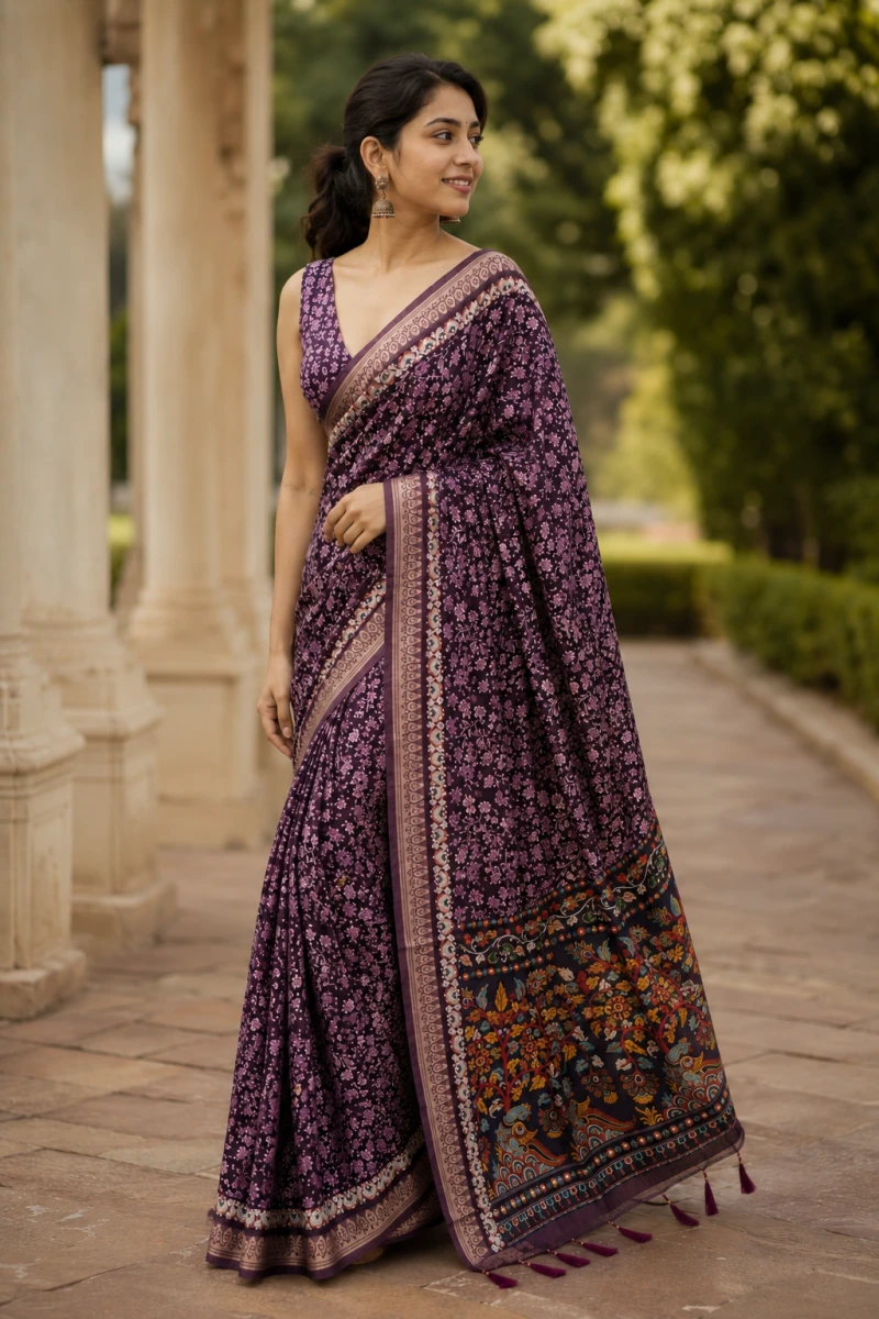 Mv Vis 55 Moss Silk Floral Printed Saree Collection 4