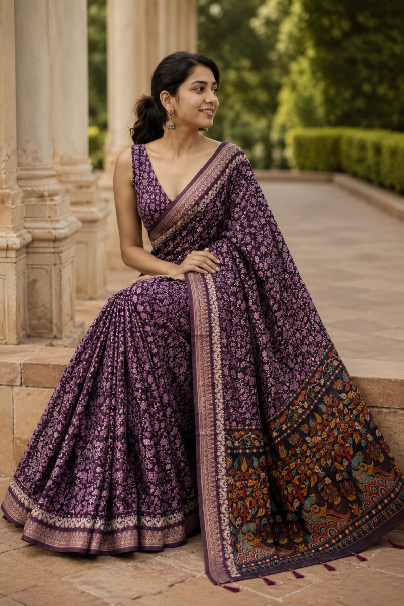 Mv Vis 55 Moss Silk Floral Printed Saree Collection 5
