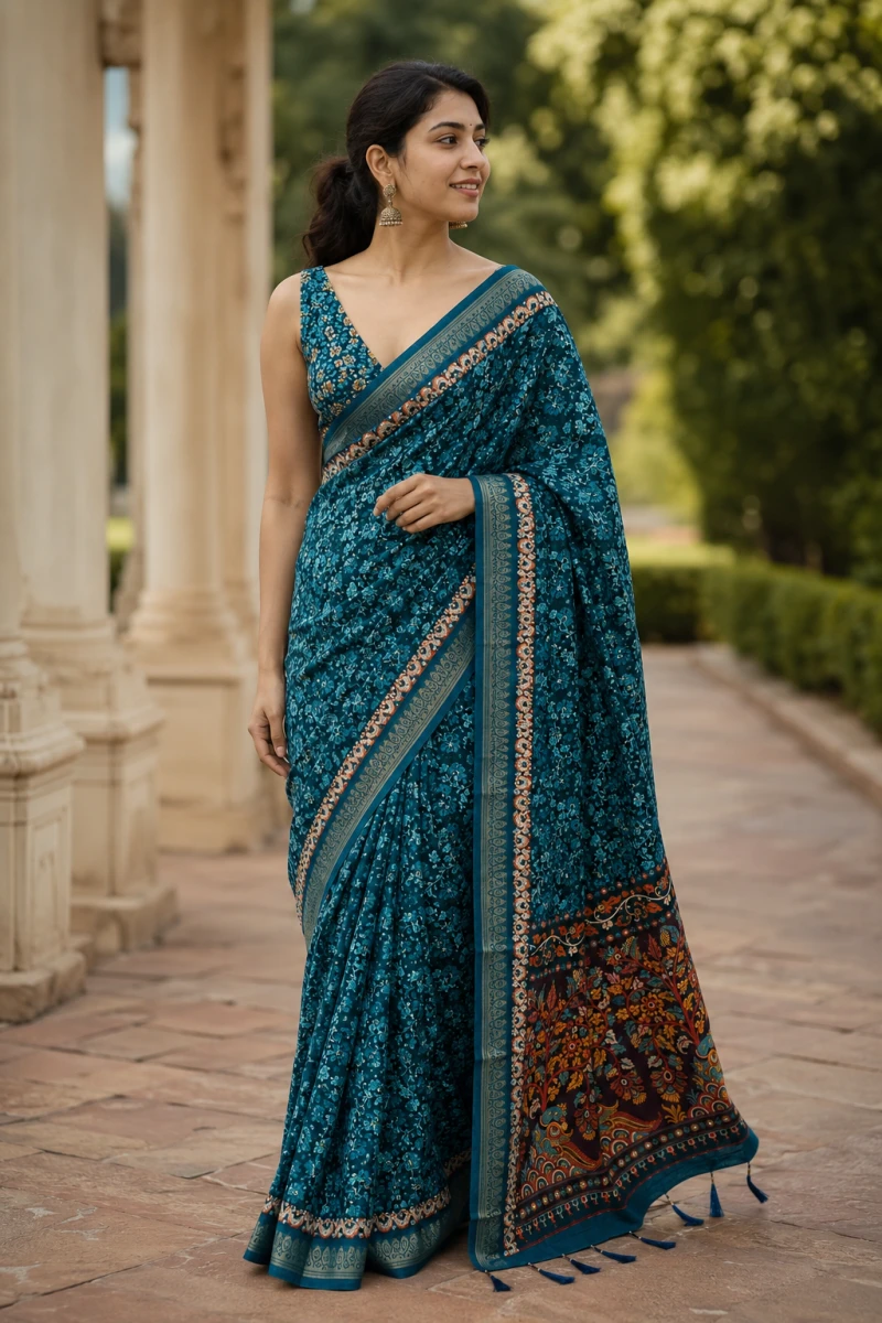 Mv Vis 55 Moss Silk Floral Printed Saree Collection 7