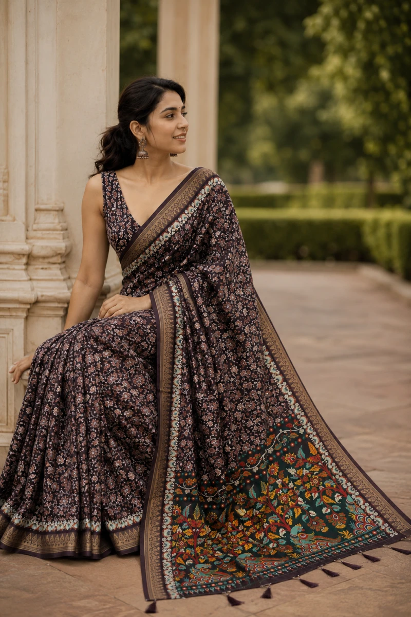 Mv Vis 55 Moss Silk Floral Printed Saree Collection 8