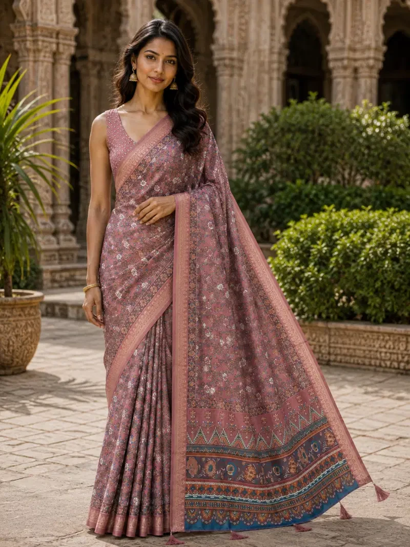 Mv Vis 57 Moss Mellow Silk Floral Printed Saree Collection