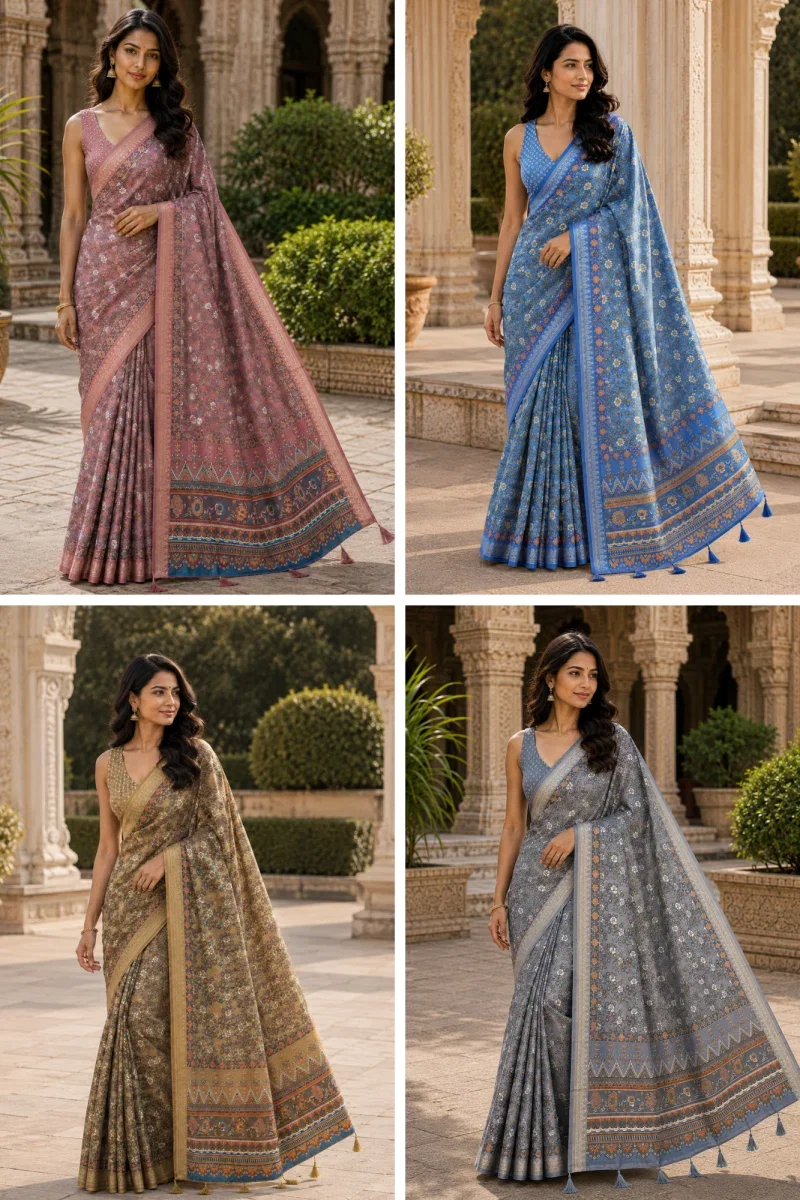 Mv Vis 57 Moss Mellow Silk Floral Printed Saree Collection 10