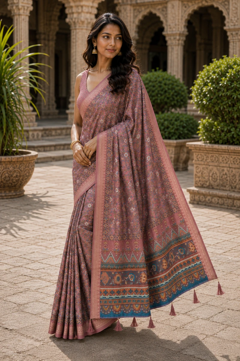 Mv Vis 57 Moss Mellow Silk Floral Printed Saree Collection 2