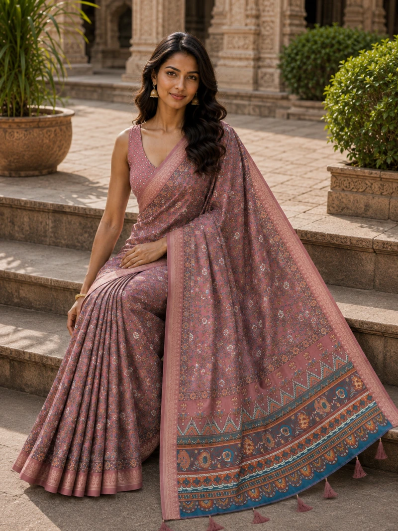Mv Vis 57 Moss Mellow Silk Floral Printed Saree Collection 3
