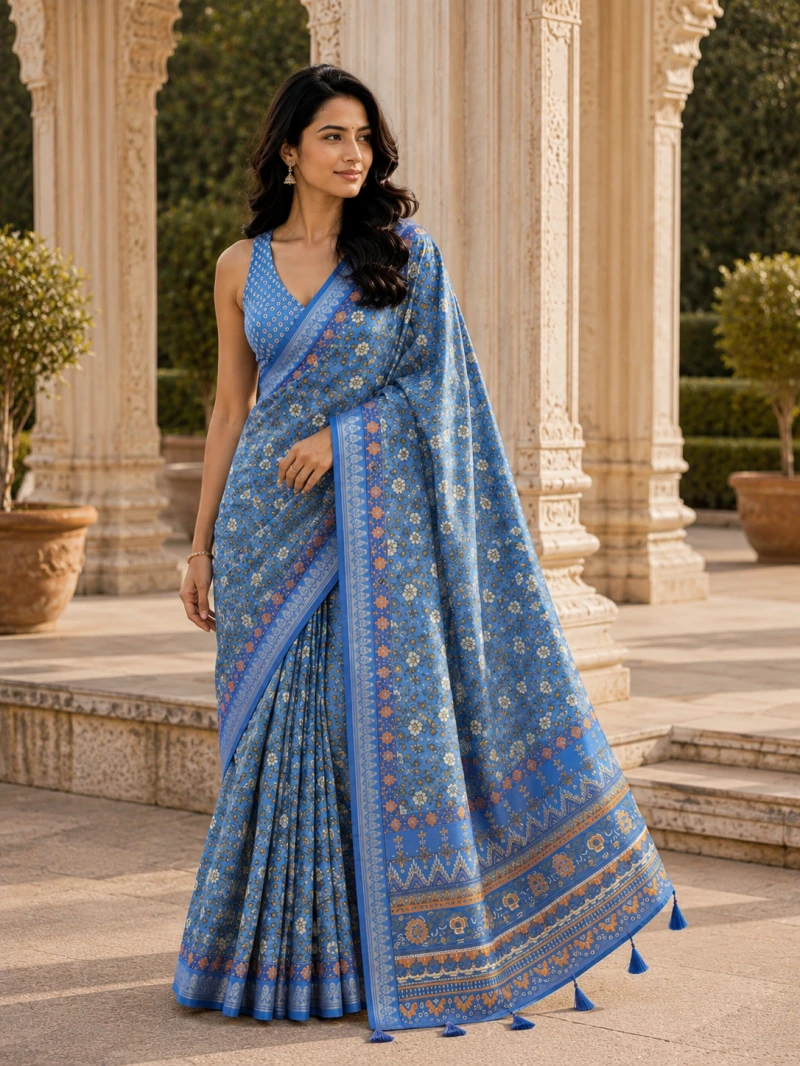 Mv Vis 57 Moss Mellow Silk Floral Printed Saree Collection 4