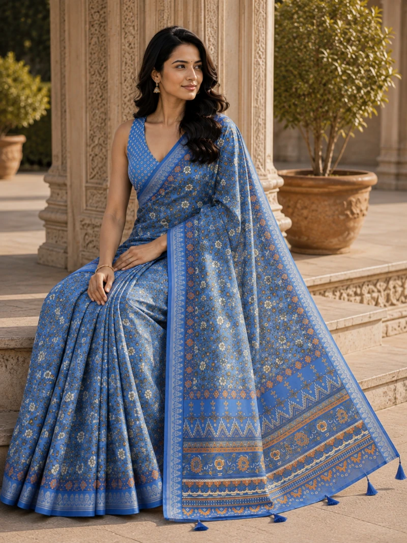 Mv Vis 57 Moss Mellow Silk Floral Printed Saree Collection 5
