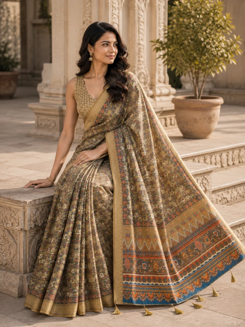 Mv Vis 57 Moss Mellow Silk Floral Printed Saree Collection 6