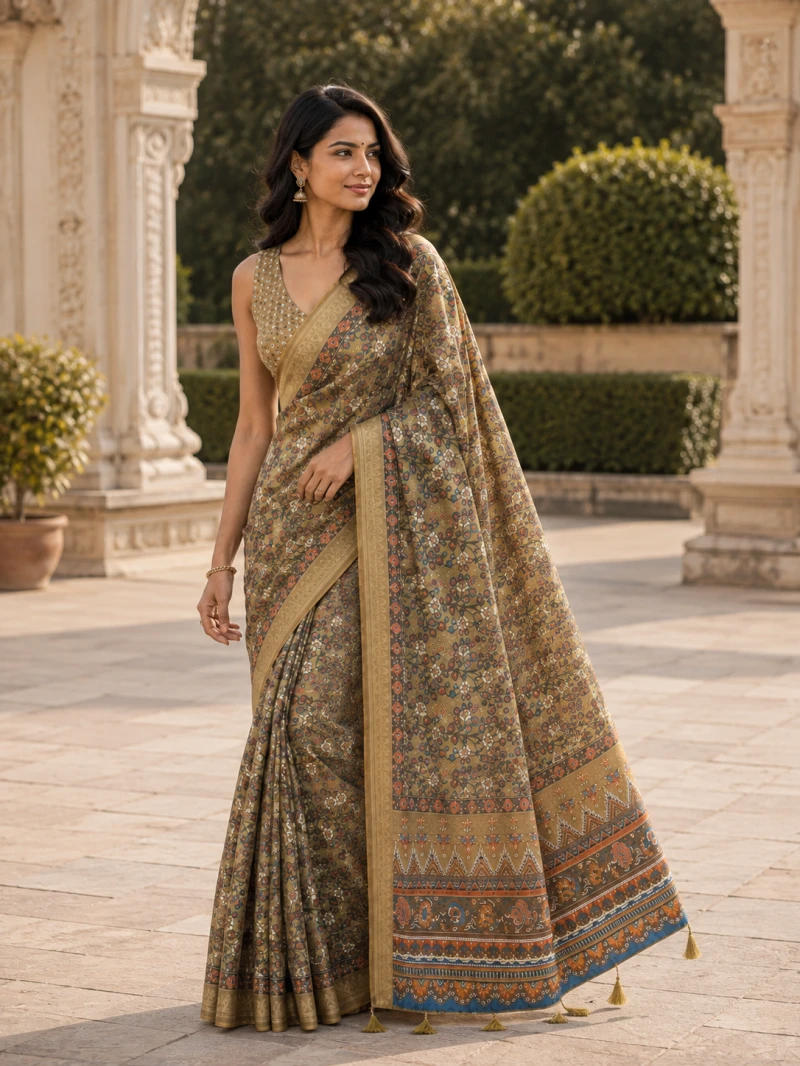 Mv Vis 57 Moss Mellow Silk Floral Printed Saree Collection 7
