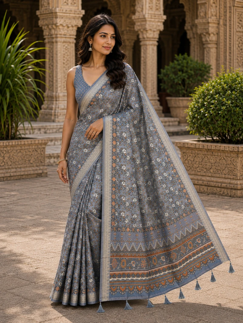 Mv Vis 57 Moss Mellow Silk Floral Printed Saree Collection 8