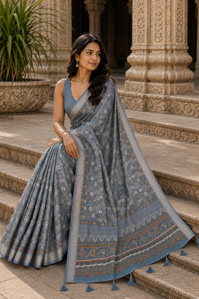 Mv Vis 57 Moss Mellow Silk Floral Printed Saree Collection 9